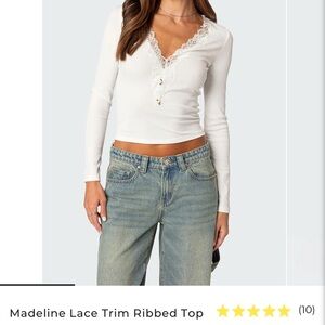 Edikted Madeline Lace Trim Ribbed Top